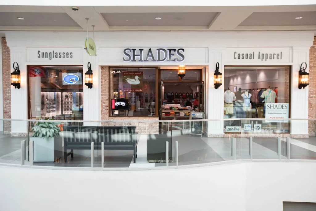 Retail storefront architectural design with glass railing and modern shopping spaces in Nashville