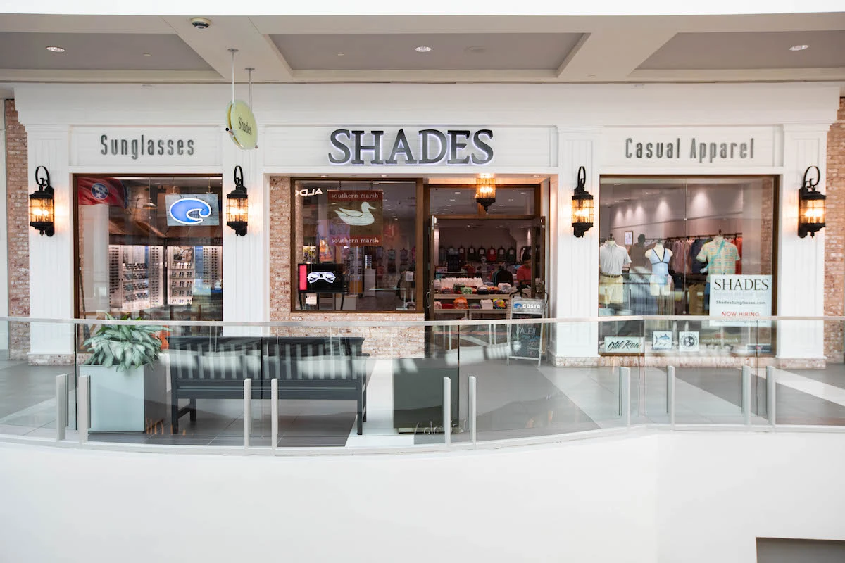 Retail storefront architectural design with glass railing and modern shopping spaces in Nashville